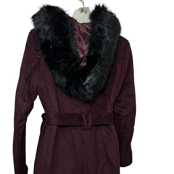 NWT Cole Haan Women's Hooded Coat Slick Wool Detatchable Faux Fur Trim- Women 8 - Picture 12 of 13